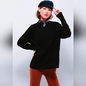 Free People Bubble Crew Neck Pullover Black Large